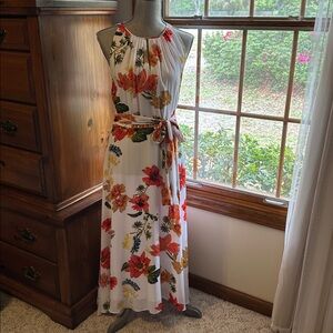 White and Cream Halter Maxi Sundress for Wedding Guests